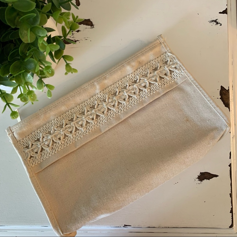 Victoria | Vintage Crochet Canvas Clutch, Cosmetic Case